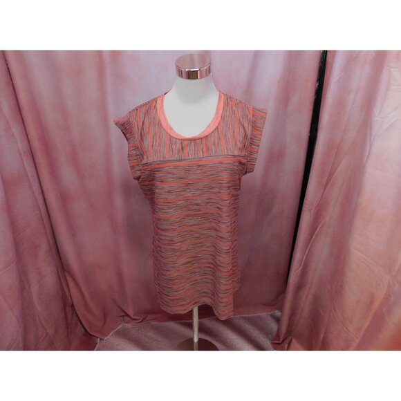 Logo Tops - LOGO Lotus Womens Active Wear Striped Top L Stretch Pink Multicolor Yoga Outdoor